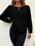 Solid Boat Neck Knit Bat Sleeve Sweater, Casual Long Sleeve Versatile Sweater, Women's Clothing