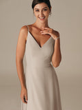 ALICEPUB V-Neck Bridesmaid Dresses For Women Long Chiffon Formal Evening Dress With Drape Decor