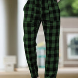 Mens Ultra-Comfortable Plaid Pants - Stylishly Casual, Cozy Loungewear, Fashionable - Designed for Home Relaxation, Pajama-Soft Fabric, Perfect for Lounging Around the Room