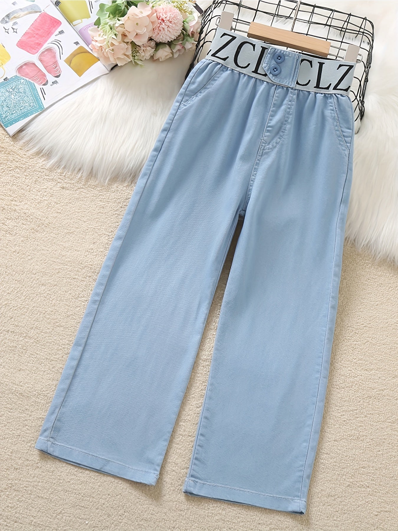 Girls Stylish High Waist Lightweight Denim Trousers Wide-leg Summer Thin Loose Jeans, Summer Clothes For Teens Girls & Kids