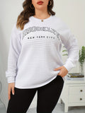dunnmall  Plus Size Casual Sweatshirt, Women's Plus Letter Print Long Sleeve Slight Stretch Waffle Knit Pullover Top