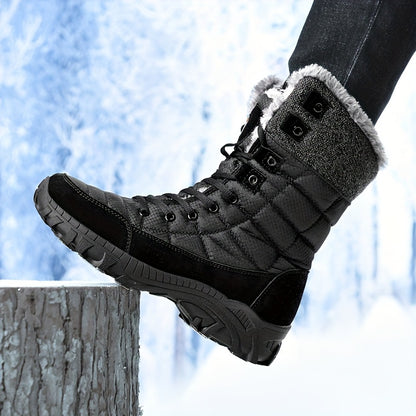 Stylish Men's Mid-Calf Winter Boots - Insulated, Non-Slip, Lace-Up, Round Toe Comfort