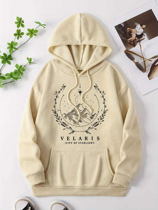 Winter Warmth & Starry Style: Cozy Casual Women's Hoodie with Convenient Kangaroo Pocket, Long Sleeves, and Durable Stretch Fabric