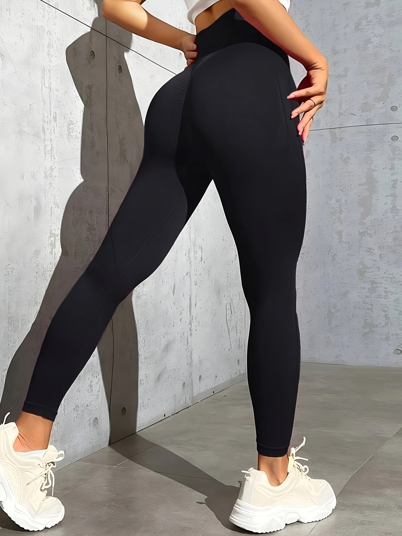 dunnmall Solid Color Yoga Pants, High Stretch Running Workout Sports Leggings, Women's Activewear