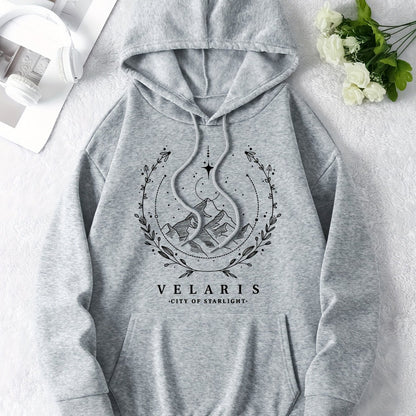 Winter Warmth & Starry Style: Cozy Casual Women's Hoodie with Convenient Kangaroo Pocket, Long Sleeves, and Durable Stretch Fabric