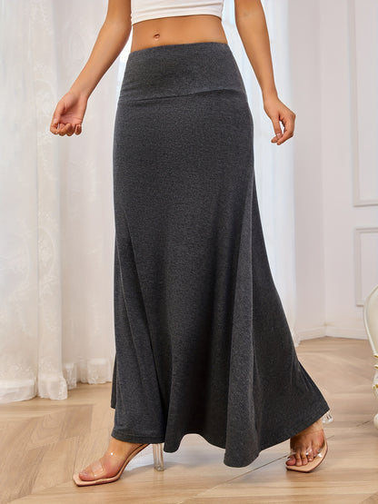 Solid High Waist Skirt, Casual Maxi Skirt For Spring & Fall, Women's Clothing