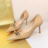 dunnmall  1pc, Elegant Stiletto High Heels, Pointed Toe, Pumps With Metal Buckle Decoration, Women's Dress Shoes