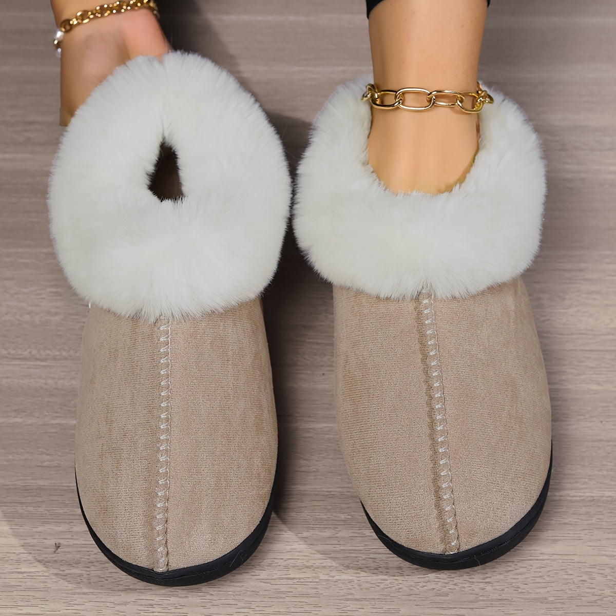 Winter Fluffy Plush Lined Slippers, Solid Color Closed Toe Soft Sole Slip On Shoes, Cozy & Warm Home Slippers