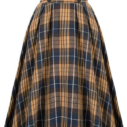 High Waist Button Plaid Ruffled Hem Skirt, Vintage Loose Stylish Midi Skirt, Women's Clothing