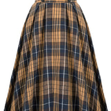 High Waist Button Plaid Ruffled Hem Skirt, Vintage Loose Stylish Midi Skirt, Women's Clothing