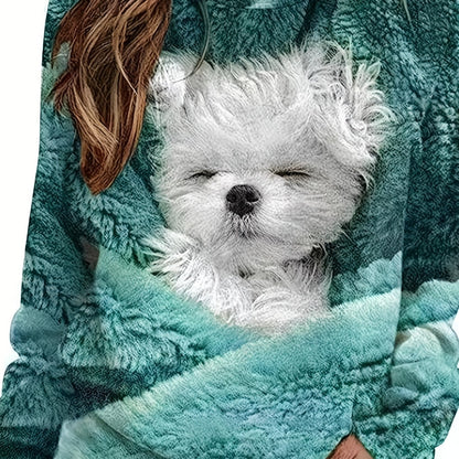 Dog Print Pullover Sweatshirt, Casual Long Sleeve Crew Neck Sweatshirt For Fall & Winter, Women's Clothing