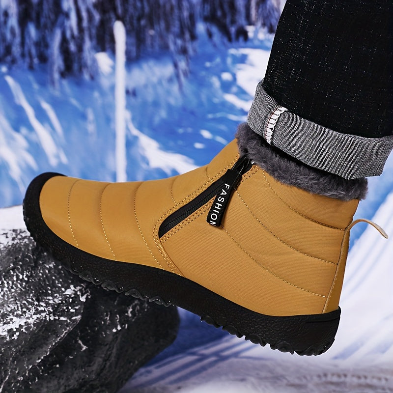 Winter Explorers Dream Boots - High-Top, Double-Zippered, Anti-Skid, Windproof, Fuzzy Lined, Trendy Ankle Boots for Men - Perfect for Outdoor Walking, Running, Hiking in Autumn and Winter