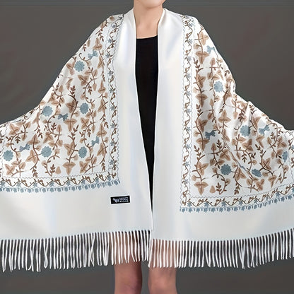 Women's Classic Embroidered Scarf - Polyester, Non-Stretch, Woven Tassel Shawl For Autumn/Winter Cheongsam & Summer Outerwear, Versatile For Warmth, Decoration, Wind Protection - Hand Or Dry Clean Only