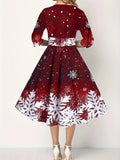 dunnmall  Women's Christmas Casual Dress, Plus Size Colorblock Snowflake Print Half Sleeve Round Neck Midi Dress