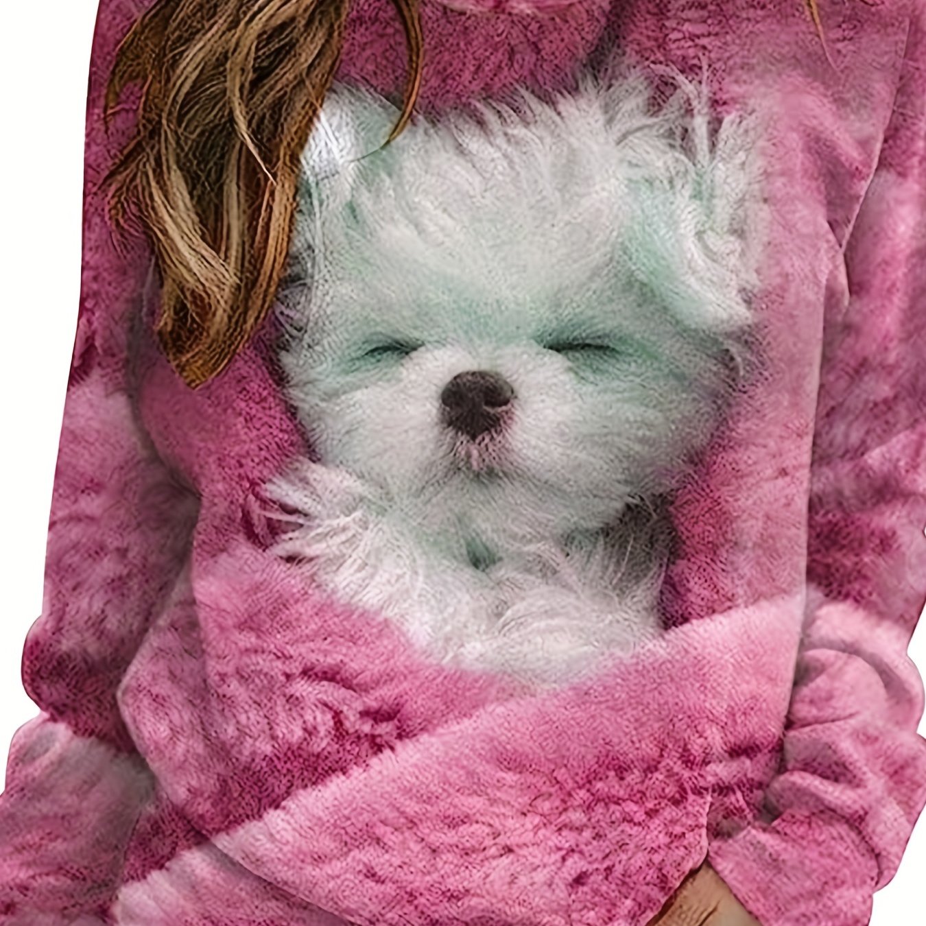 Dog Print Pullover Sweatshirt, Casual Long Sleeve Crew Neck Sweatshirt For Fall & Winter, Women's Clothing