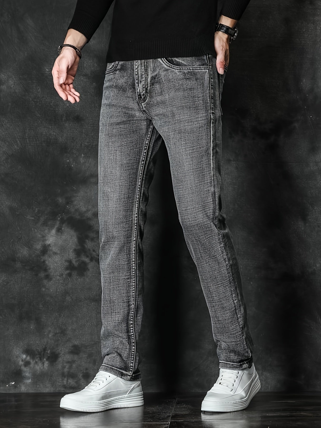 dunnmall Men's Casual Skinny Straight Leg Jeans, Chic Classic Design Denim Pants For Business