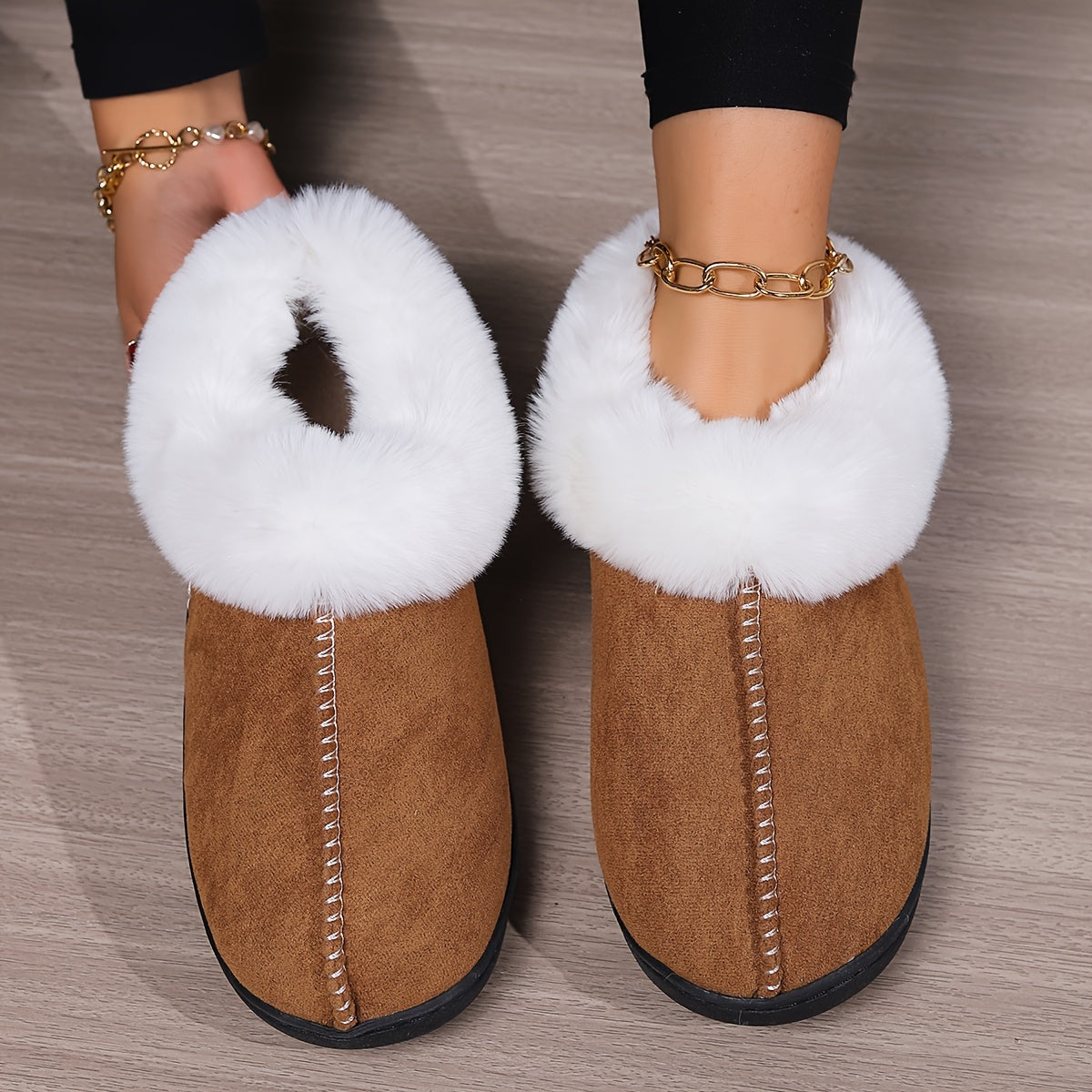 Winter Fluffy Plush Lined Slippers, Solid Color Closed Toe Soft Sole Slip On Shoes, Cozy & Warm Home Slippers