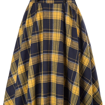 High Waist Button Plaid Ruffled Hem Skirt, Vintage Loose Stylish Midi Skirt, Women's Clothing