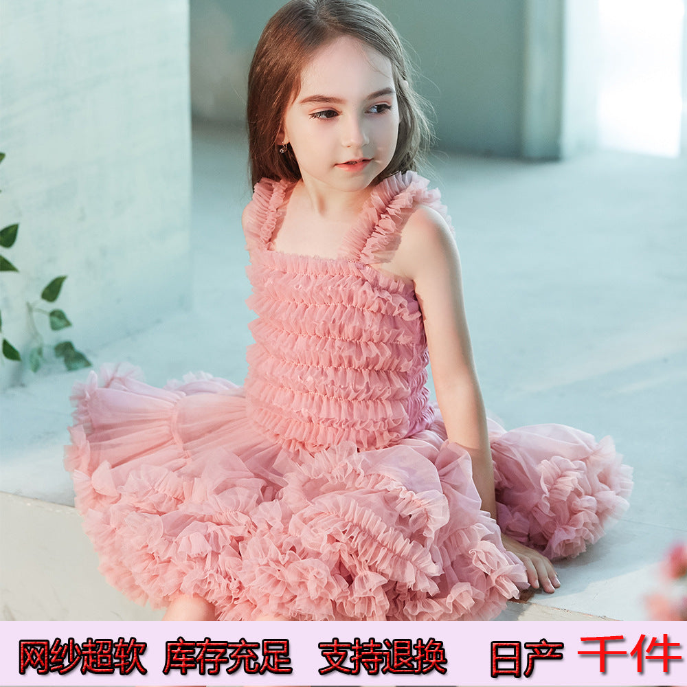 DUNNMALL  High Quality Modal Cotton Soft Mesh  Summer Girls Tutu Dress Children Campus Gauzy Dance Dress