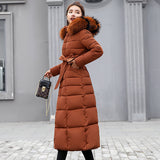 Cross-border European and American cotton clothes women's knee-length 2024 new winter clothes thickened large size hooded slim fashion women's coat