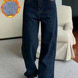 dunnmall  High Waist Vintage Wide Leg Jeans, Loose Versatile Slant Pocket Baggy Jeans, Women's Denim Jeans & Clothing