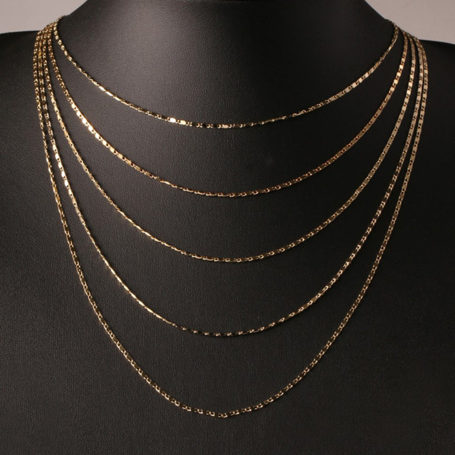 1pc Italian 2MM Flat 18K Gold Plated Punk Style Copper Chain Necklace for Men and Women - Durable DIY Link Chain Jewelry with Luxurious Golden Finish - Perfect Fathers Day Gift Idea