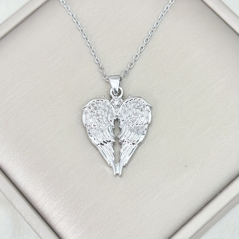 Elegant Angel Wing Heart Shaped Pendant Necklace, Exquisite Fashionable Elegant Versatile Banquet Party Daily Wear Jewelry Gift For Women