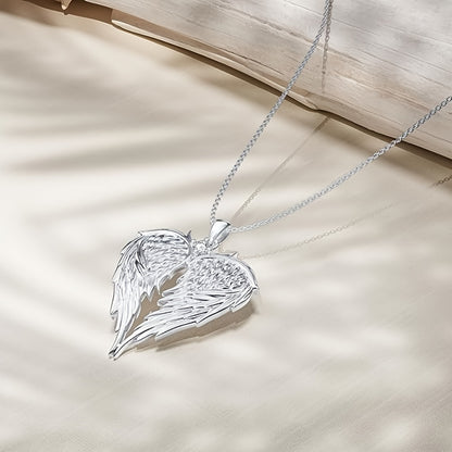 Elegant Angel Wing Heart Shaped Pendant Necklace, Exquisite Fashionable Elegant Versatile Banquet Party Daily Wear Jewelry Gift For Women