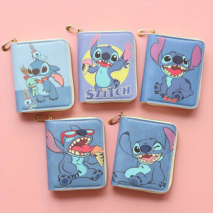 Disney Stitch Enchanting Wallet - Compact Zip-Up Coin Purse with Colorful Cartoon Print, Mini PU Leather Card Holder for Disney Fans