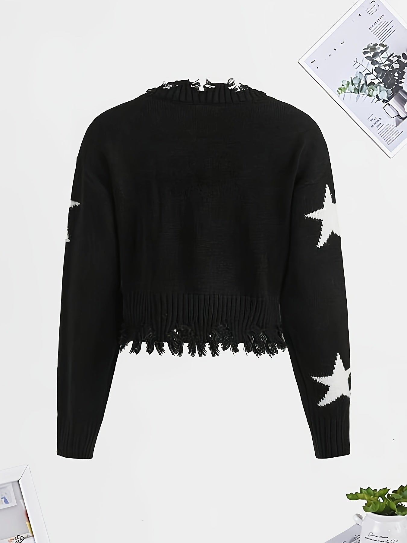 dunnmall  Girls Knitwear Stars Jacquard Casual Long Sleeve Knit Sweater