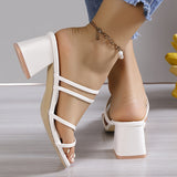 Womens Chic Chunky Heel Sandals - Square Toe Slip-Ons for Summer Style - Comfortable Casual Fashion Pumps