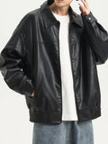 dunnmall  Men's Faux Leather Solid Jacket Vintage Lapel Collar Motorcycle PU Leather Outwear Coat