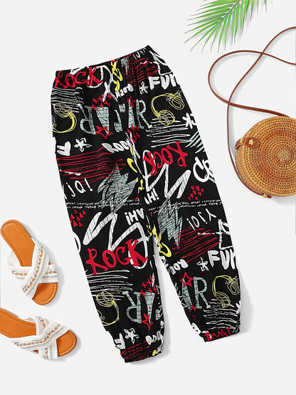 Letters Print Loose Lantern Pants, Casual High Waist Fashion Comfy Spring Summer Pants, Women's Clothing