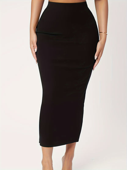 dunnmall  Plus Size Solid Bodycon Skirt, Casual Skirt For Spring & Summer, Women's Plus Size Clothing