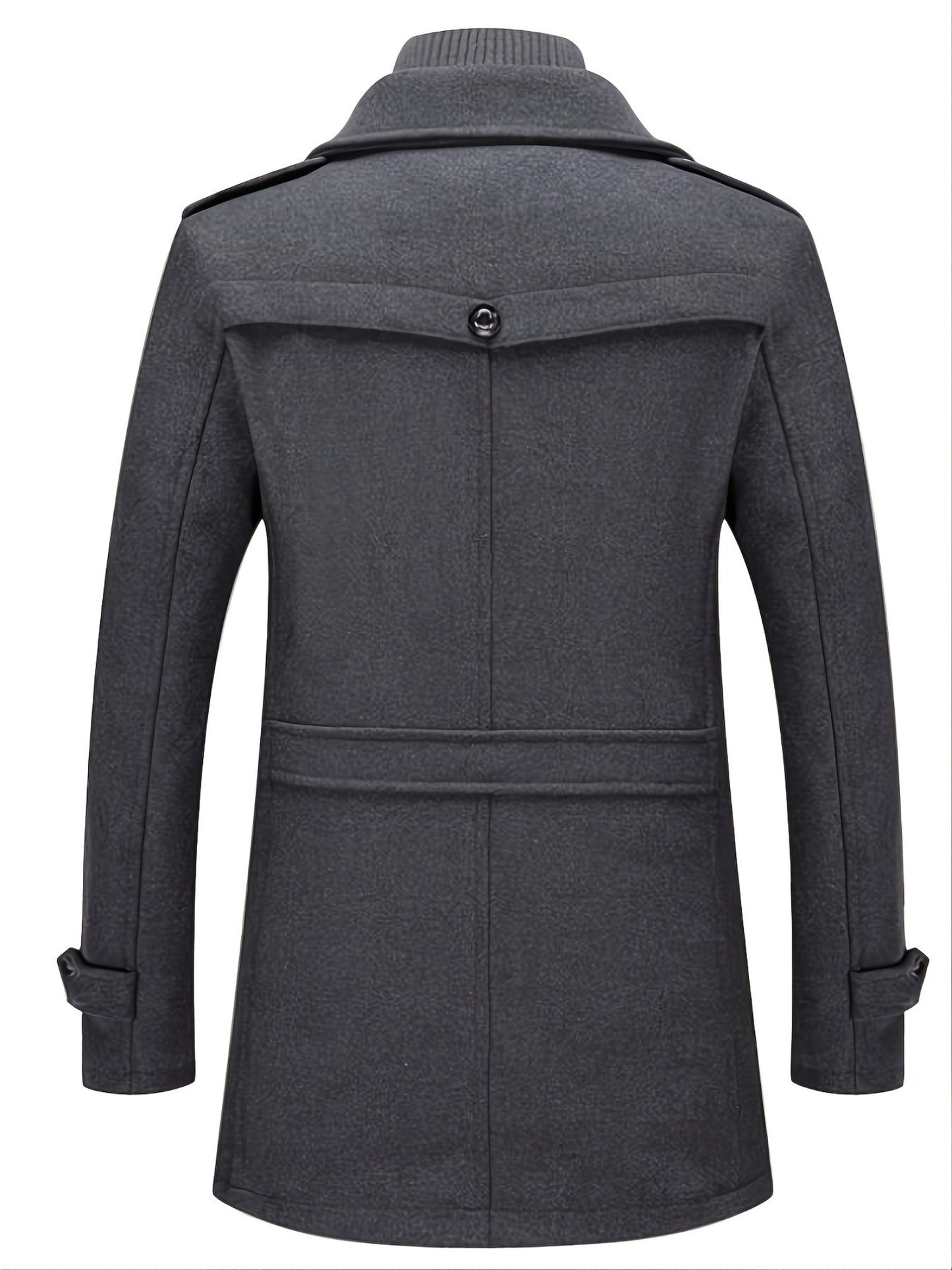 Men's Elegant Wool-Blend Overcoat - Double Collar, Mid-Length, Zip Closure for Business & Casual Wear, Perfect for Fall/Winter, PLUS SIZE