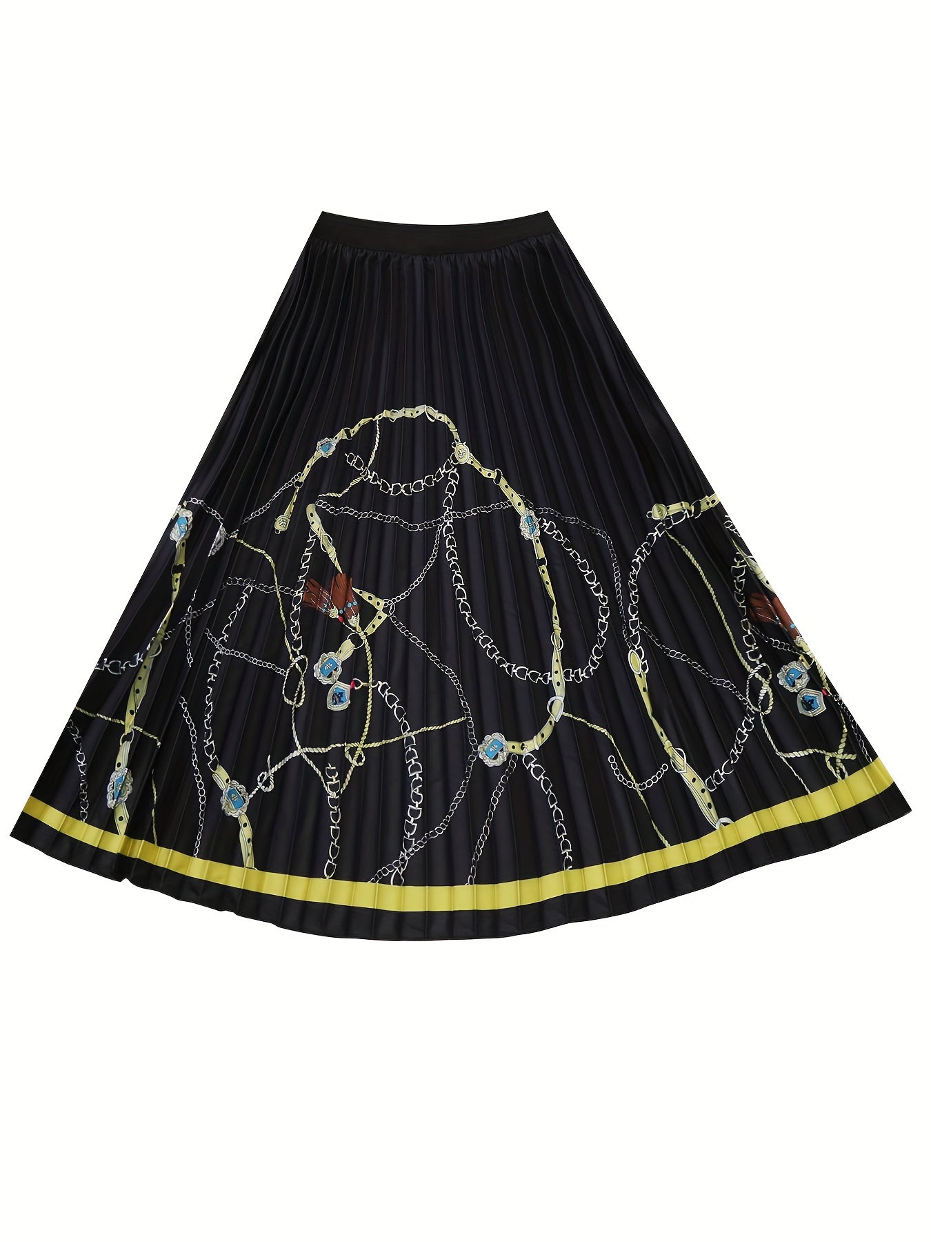 Graphic Printed Pleated Skirt, Casual Elastic Waist Skirt For Spring & Summer, Women's Clothing