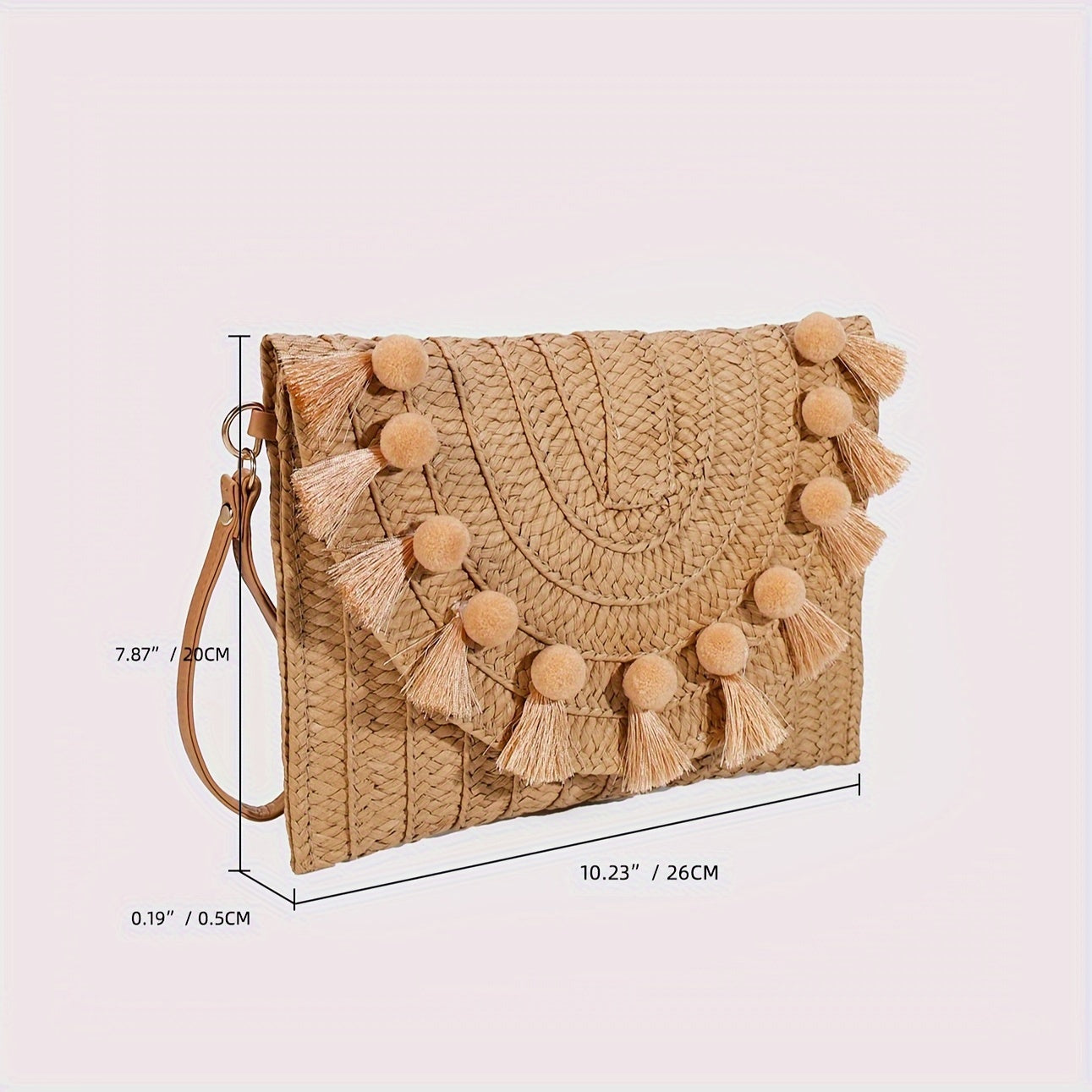 Stylish Rattan Envelope Clutch Bag - Buckle Closure, Polyester Lining, Plastic Material, Perfect for Summer Beach Travel and Vacation - Womens Wrist Bag for Everyday Use