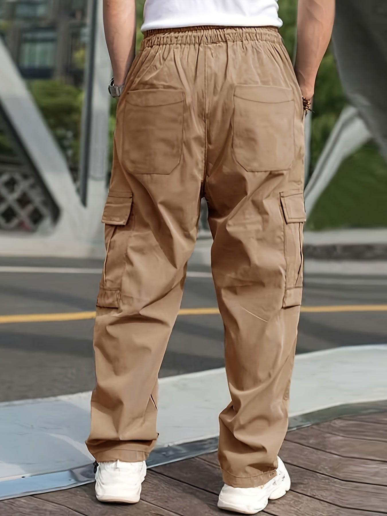 Trendy Solid Cargo Pants, Men's Multi Flap Pocket Trousers, Loose Casual Outdoor Pants, Men's Work Pants Outdoors Streetwear Hip Hop Style