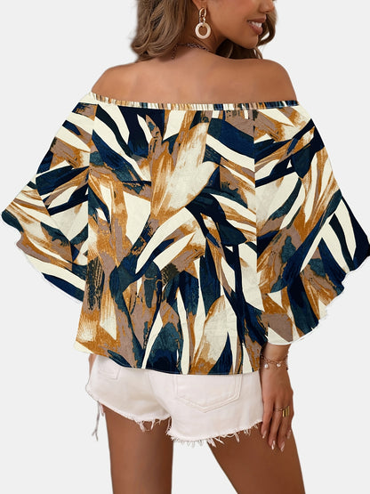 dunnmall  Allover Print Off Shoulder Blouse, Casual Blouse For Spring & Summer, Women's Clothing