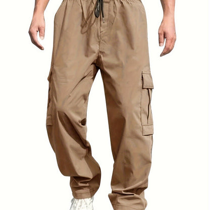 Trendy Solid Cargo Pants, Men's Multi Flap Pocket Trousers, Loose Casual Outdoor Pants, Men's Work Pants Outdoors Streetwear Hip Hop Style