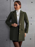 Single Breasted Solid Coat, Casual Lapel Long Sleeve Outerwear, Women's Clothing
