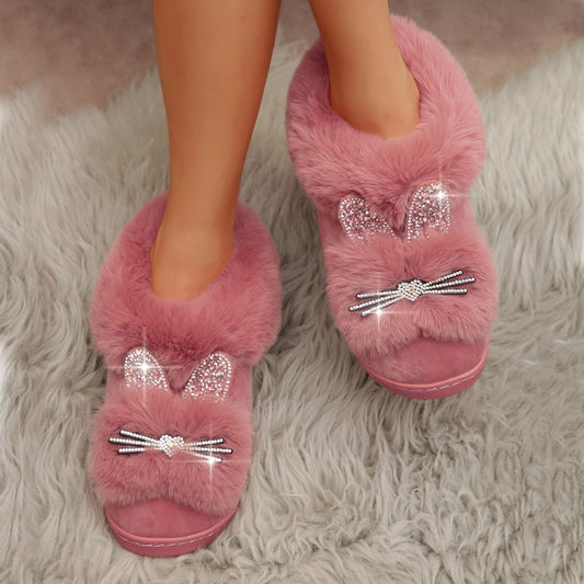 Womens Adorable Rabbit Fur Slippers - Soft & Cozy Indoor footwear with Non-Slip Soles for Ultimate Comfort and Cuteness