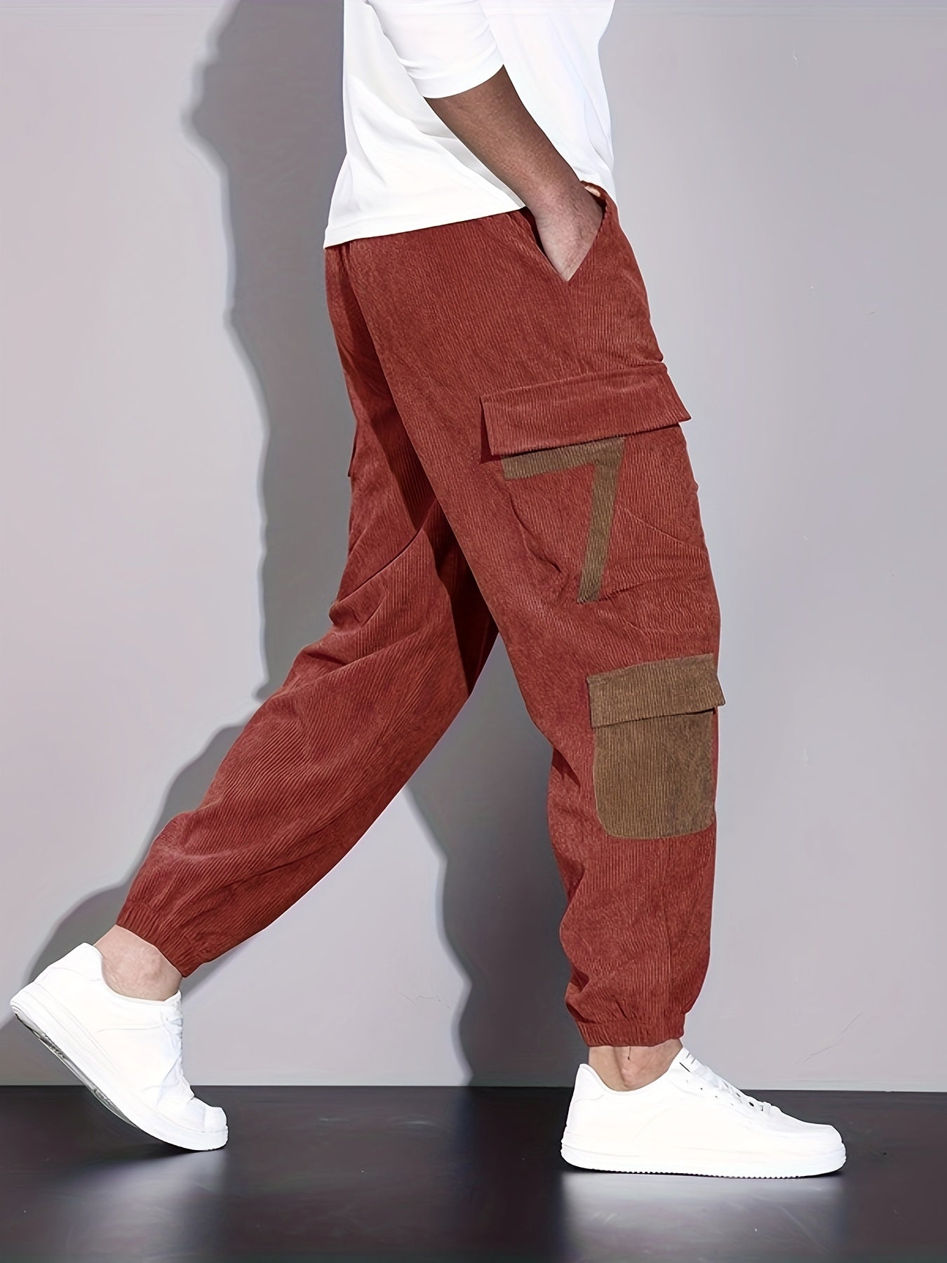 Trendy Corduroy Cargo Drawstring Pants, Men's Multi Flap Pocket Trousers, Loose Casual Outdoor Pants, Men's Work Pants Outdoors Streetwear Hip Hop Style