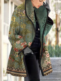 dunnmall  Floral Pattern Hooded Coat, Vintage Open Front Long Sleeve Outerwear, Women's Clothing