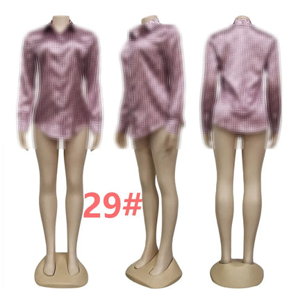 Women Blouse Shirts Designer Print Shirt Tops Long Sleeve Slim Fit Shirt Free Ship