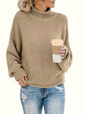 dunnmall  Solid Mock Neck Pullover Sweater, Casual Loose Long Sleeve Sweater For Fall & Winter, Women's Clothing