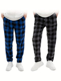 Mens Ultra-Comfortable Plaid Pants - Stylishly Casual, Cozy Loungewear, Fashionable - Designed for Home Relaxation, Pajama-Soft Fabric, Perfect for Lounging Around the Room