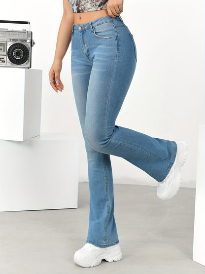 xieyinshe High Stretch Washed Bootcut Jeans, Slant Pockets Versatile Denim Pants, Women's Denim Jeans & Clothing