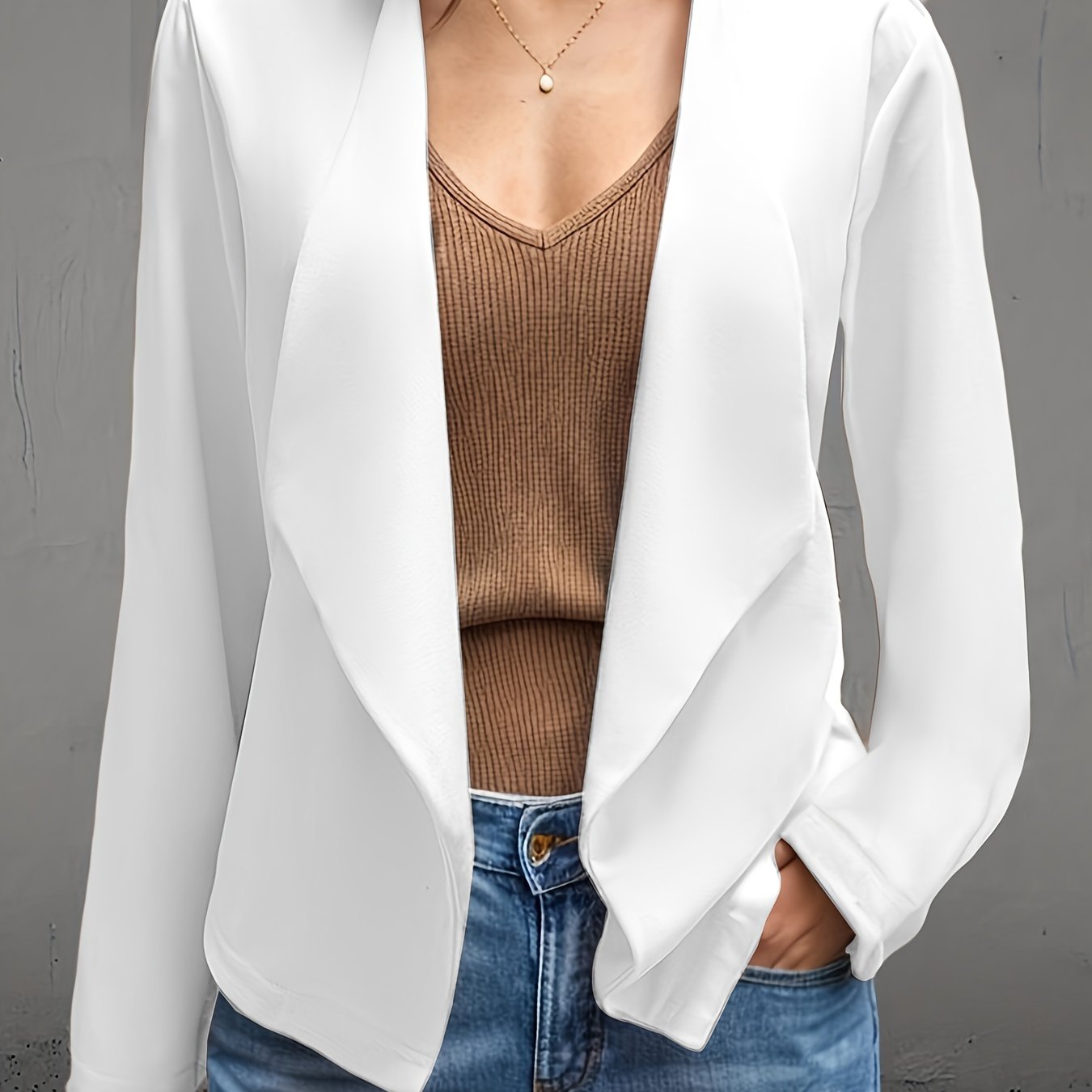 Long Sleeve Open Front Jacket, Casual Jacket For Spring & Fall, Women's Clothing