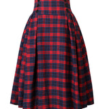 High Waist Button Plaid Ruffled Hem Skirt, Vintage Loose Stylish Midi Skirt, Women's Clothing